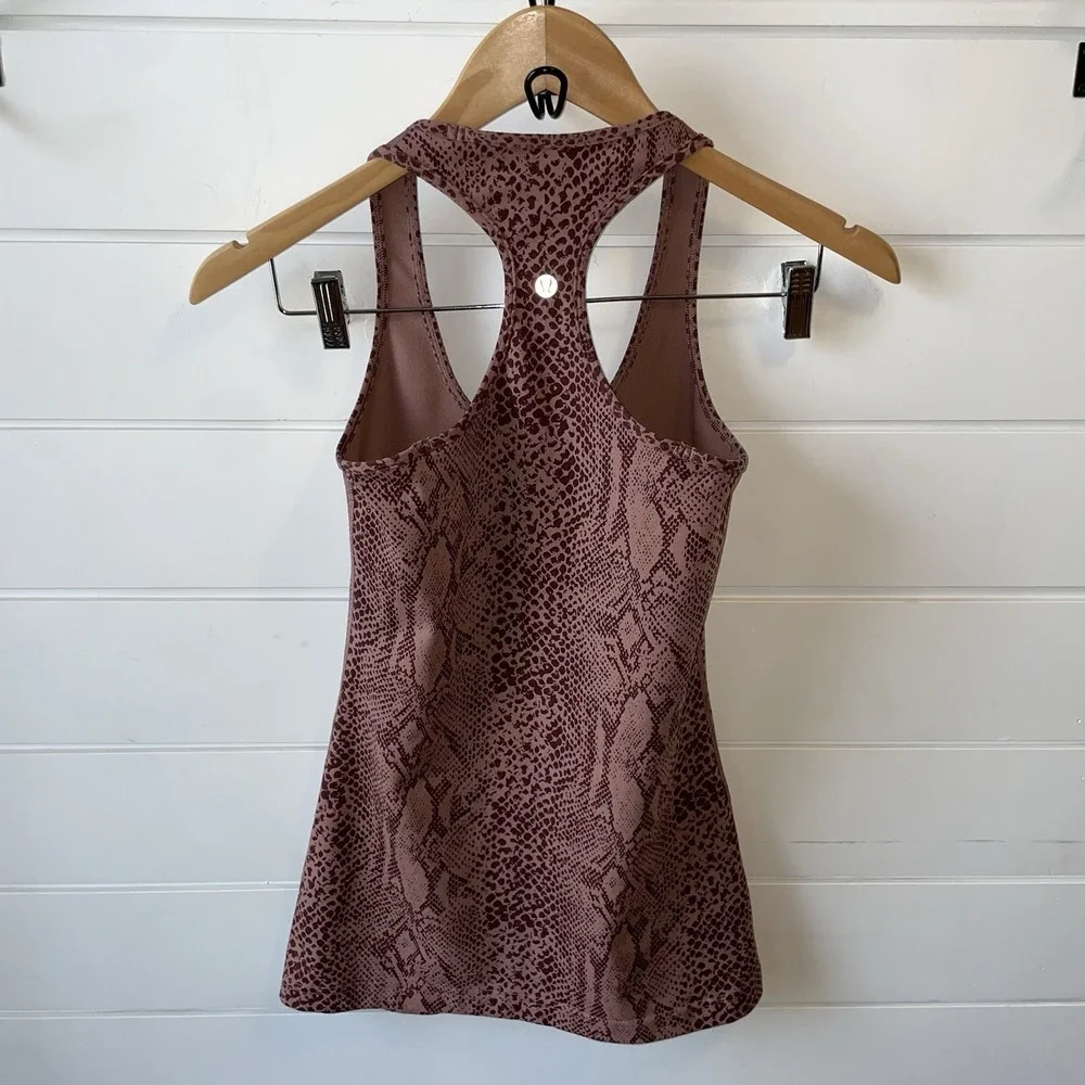 Lululemon Cool Racer Back Tank Top Pink/Burgundy Snake Skin Print Size S *No Tag
